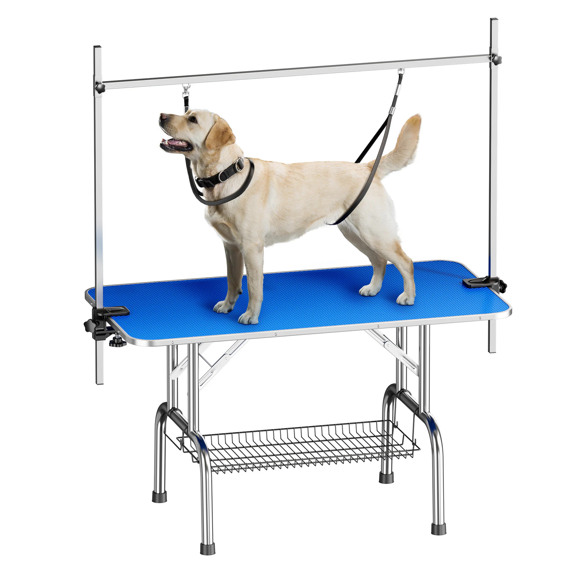 LUXEYARD Large Grooming Table for Pet Dog and Cat with Adjustable Arm and Clamps Large Heavy Duty Animal grooming table 46''/blue Stainless Steel | Lowe's