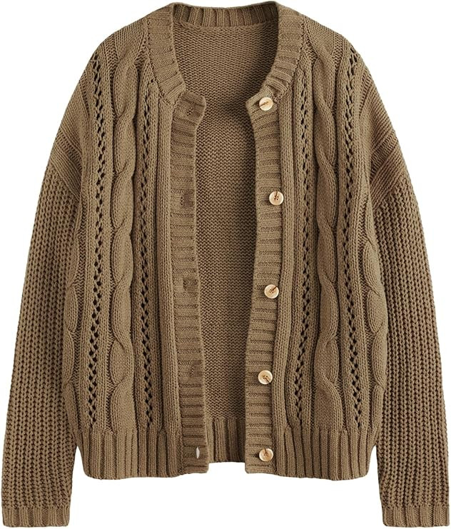 LILLUSORY Women's Cardigan Sweaters Cable Knit Crochet Cotton Fall Jackets Button Up Chunky Trend... | Amazon (US)