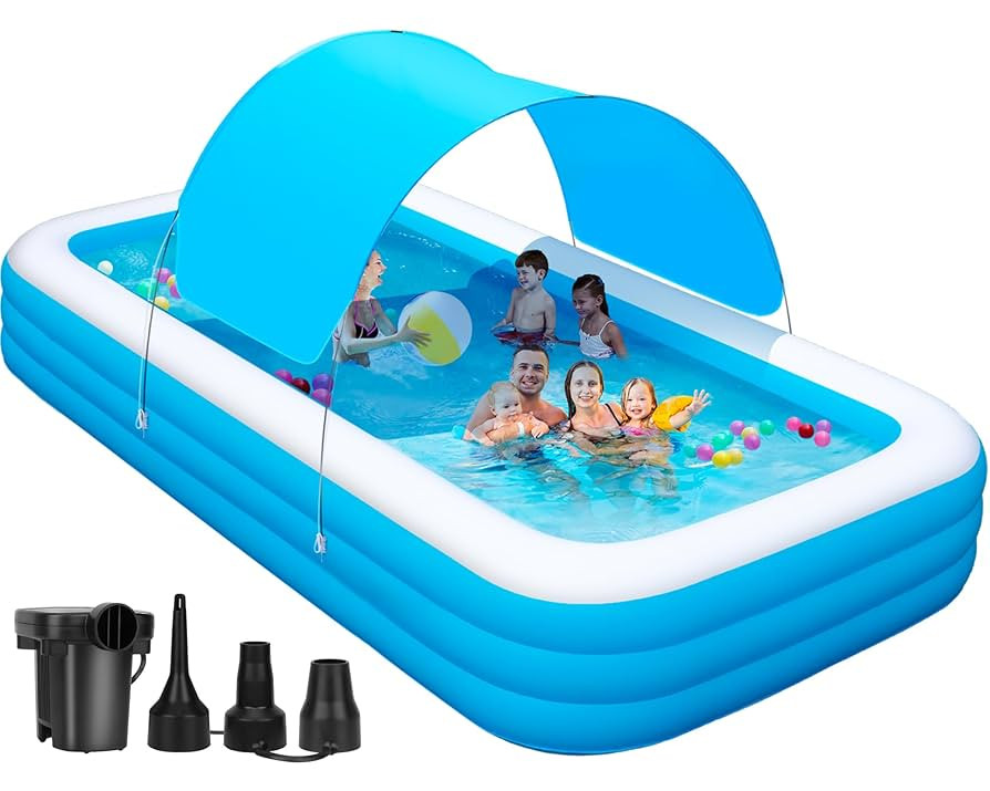 Large Inflatable Pool with Canopy - 145'' x 74'' x 22'' Oversized Thickened Blow Up Pool for Fami... | Amazon (US)