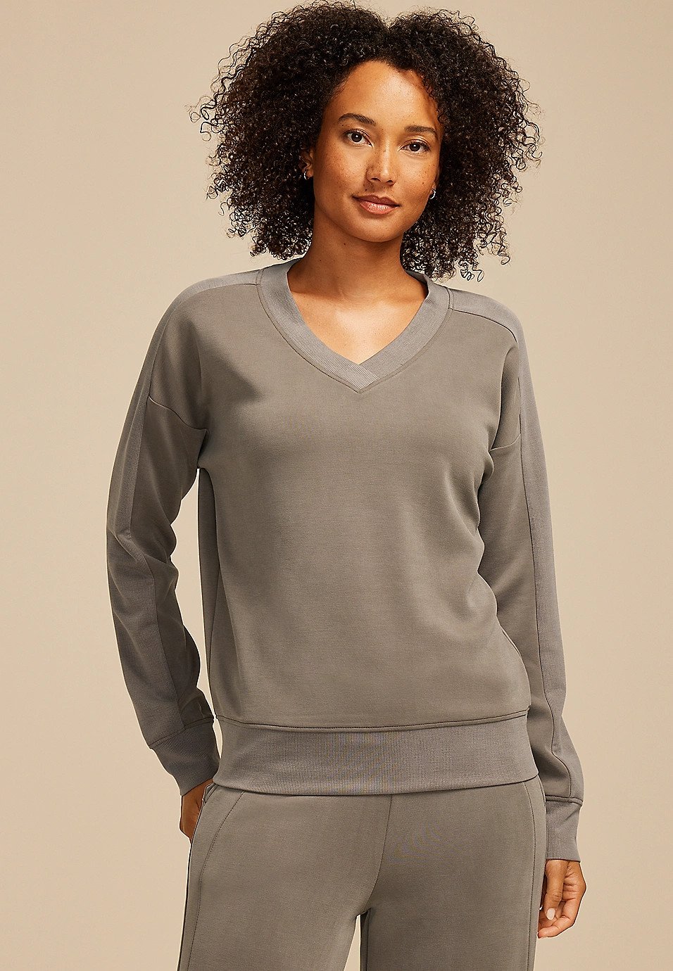 Scuba Knit V Neck Sweatshirt | Maurices