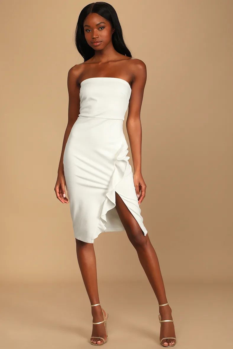 Anika White Ruffled Strapless Bodycon Dress | Lulus (US)