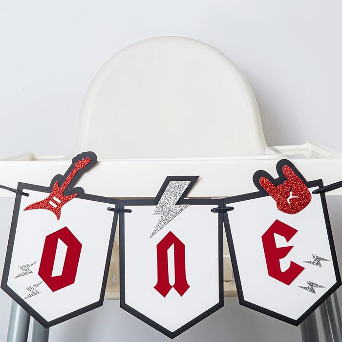 One Rocks Highchair Banner - Rock N' Roll Decorations, Shiny Rock Highchair Banner, Garland 1950'... | Amazon (US)