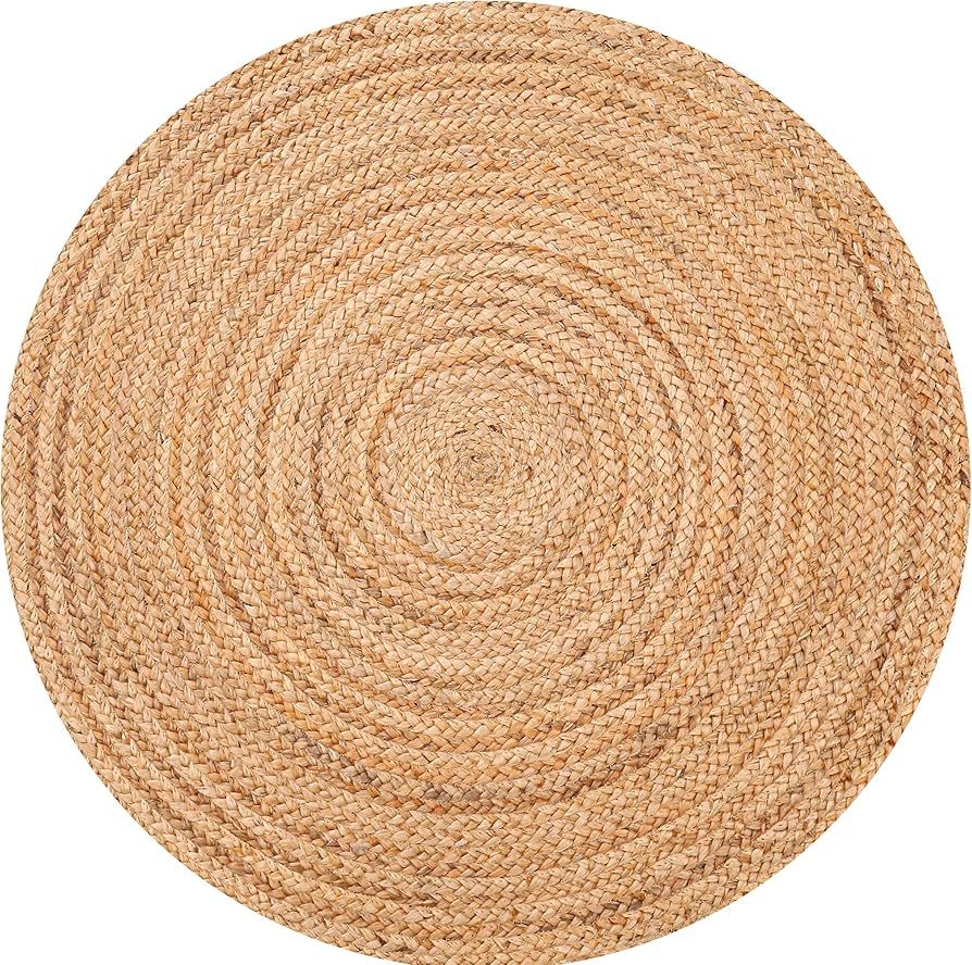 Bedding Craft Hand woven Farmhouse Jute Area Rug 3 Ft Round Natural Yarn, Rustic Vintage Beige Br... | Amazon (US)