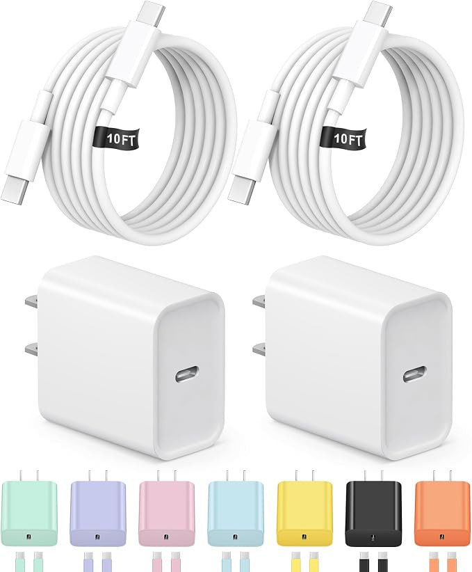10FT iPhone 17 16 15 Charger Fast Charging USB C Charger Block Type C Chagrer Fast Charging 2-Pac... | Amazon (US)