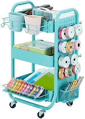 DESIGNA 3-Tier Utility Storage Rolling Cart with Removable Pegboard & Extra Storage Baskets Hooks... | Amazon (US)