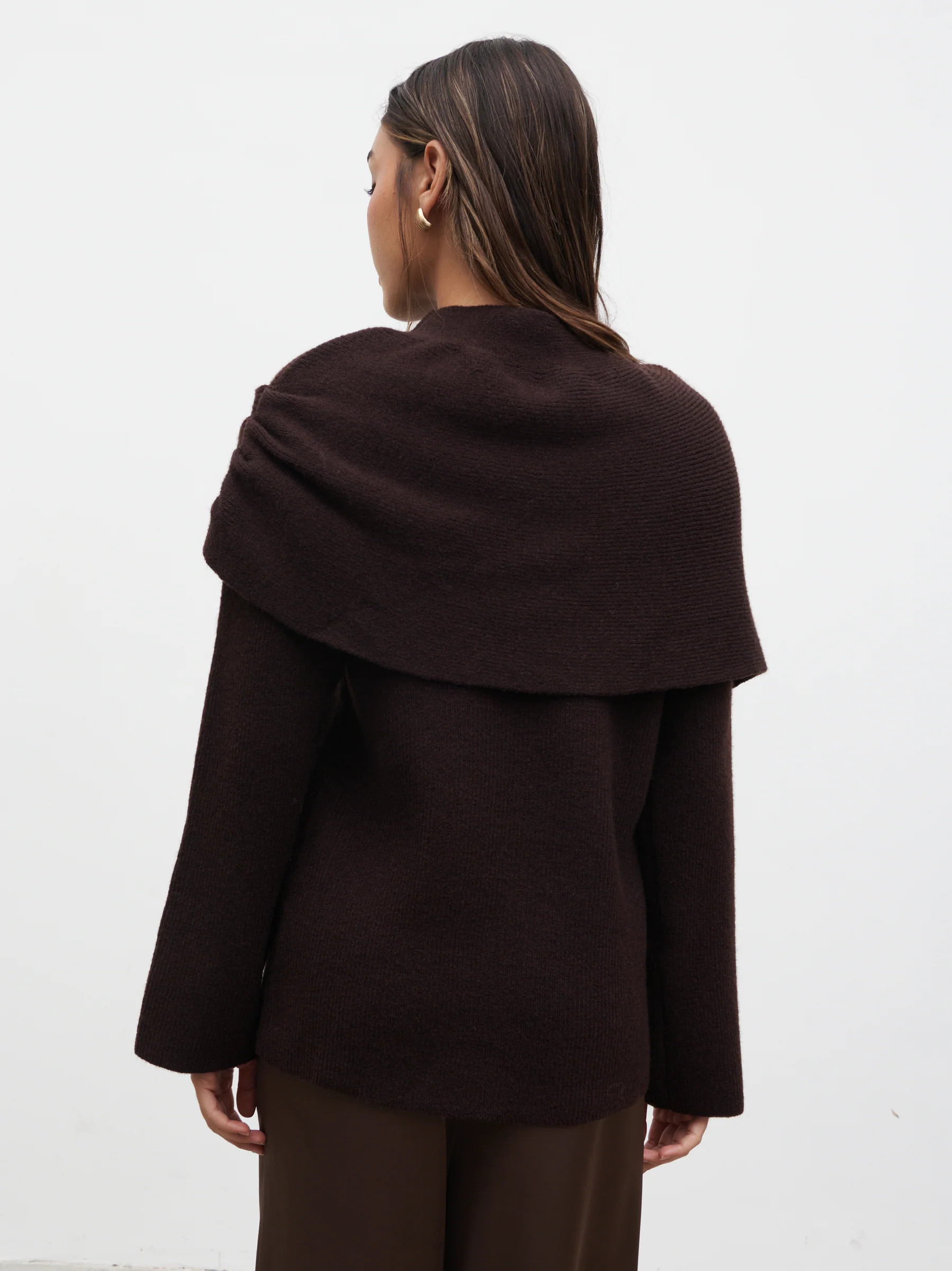Tarla Exaggerated Drape Knit Jumper - Chocolate | Pretty Lavish (UK)