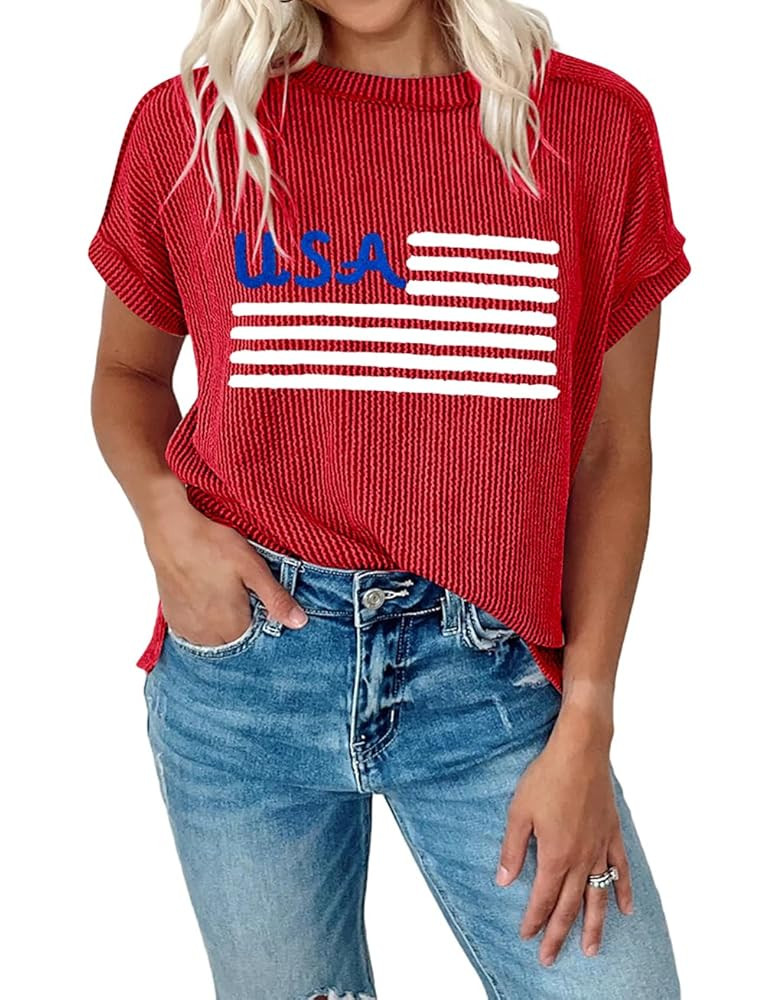 USA Shirt Women Chenille American Flag Graphic Shirt 4th of July Shirts Patriotic T-Shirt Short S... | Amazon (US)