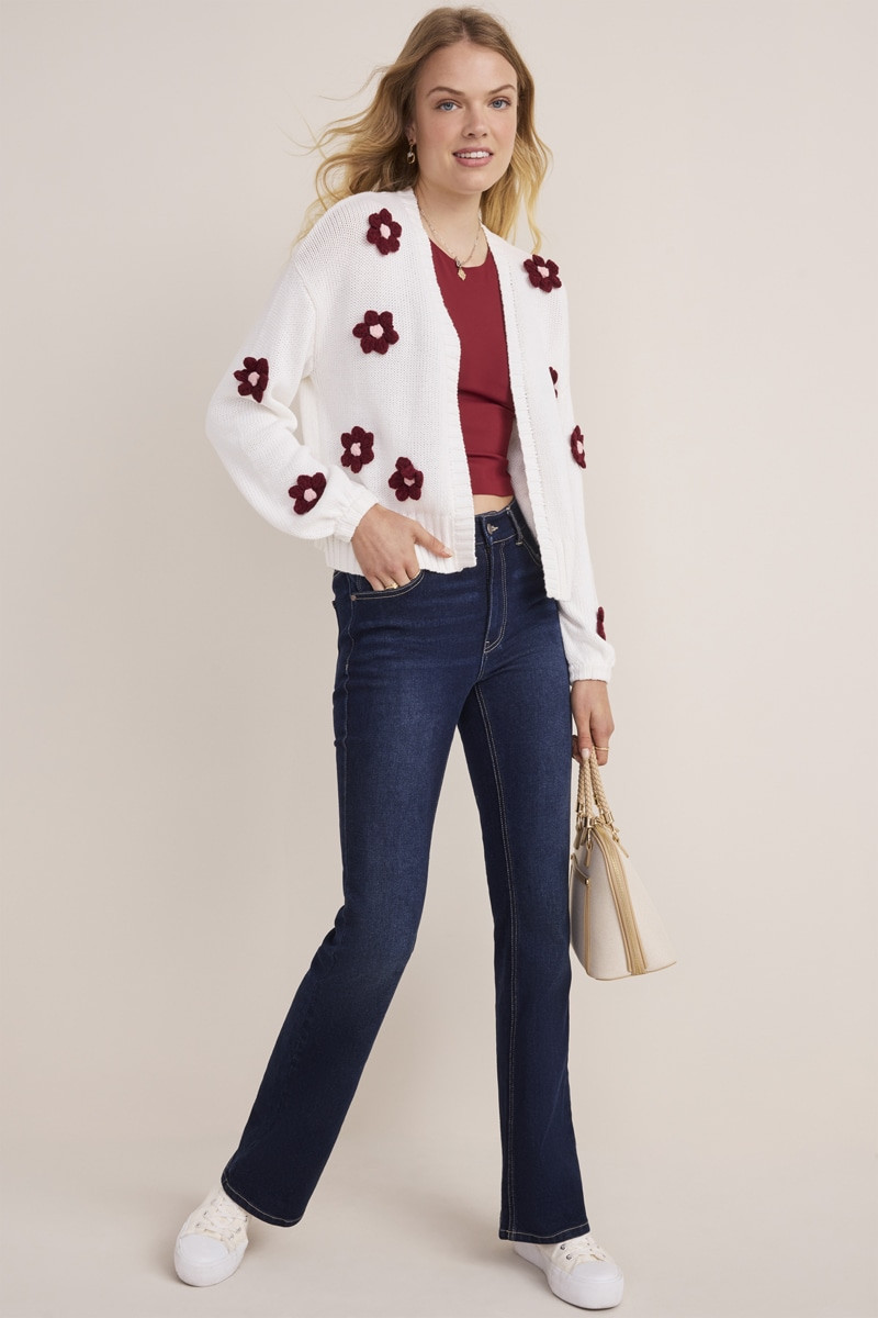 Clara Flower Bobble Cardigan | Francesca's