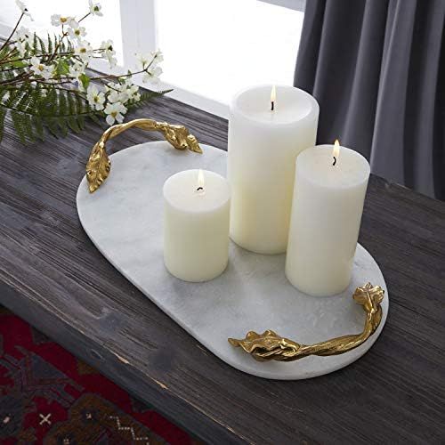 Deco 79 Marble Oval Tray with Gold Twisted Leaf Handles, 20" x 10" x 2", White | Amazon (US)