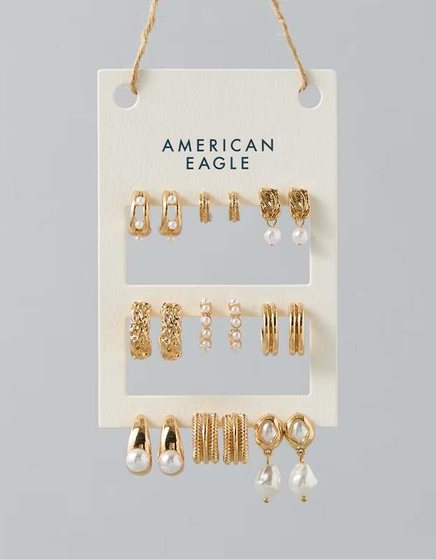 AE Pearl & Gold Earrings 9-Pack | American Eagle Outfitters (US & CA)
