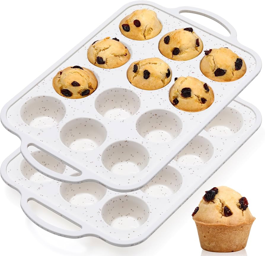 CAKETIME Silicone Muffin Pan, Metal Reinforced Frame Mini Cupcake Pan Easy to Move 12 Cups for Ba... | Amazon (US)
