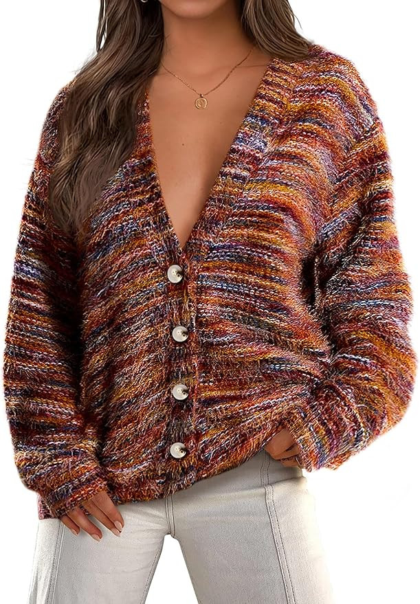 PRETTYGARDEN Womens Cardigan Sweaters 2025 Fall Striped Long Sleeve V Neck Button Down Knit Fuzzy... | Amazon (US)