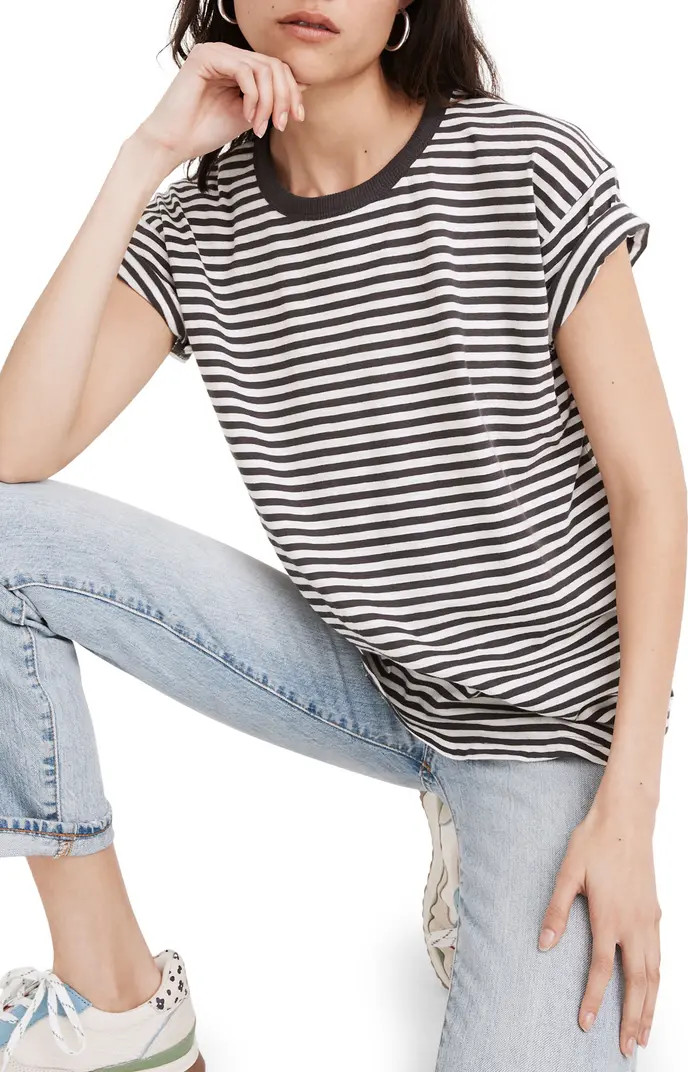 Madewell Damien Stripe Whisper Cotton Rib Crewneck T-Shirt | Nordstrom | Nordstrom