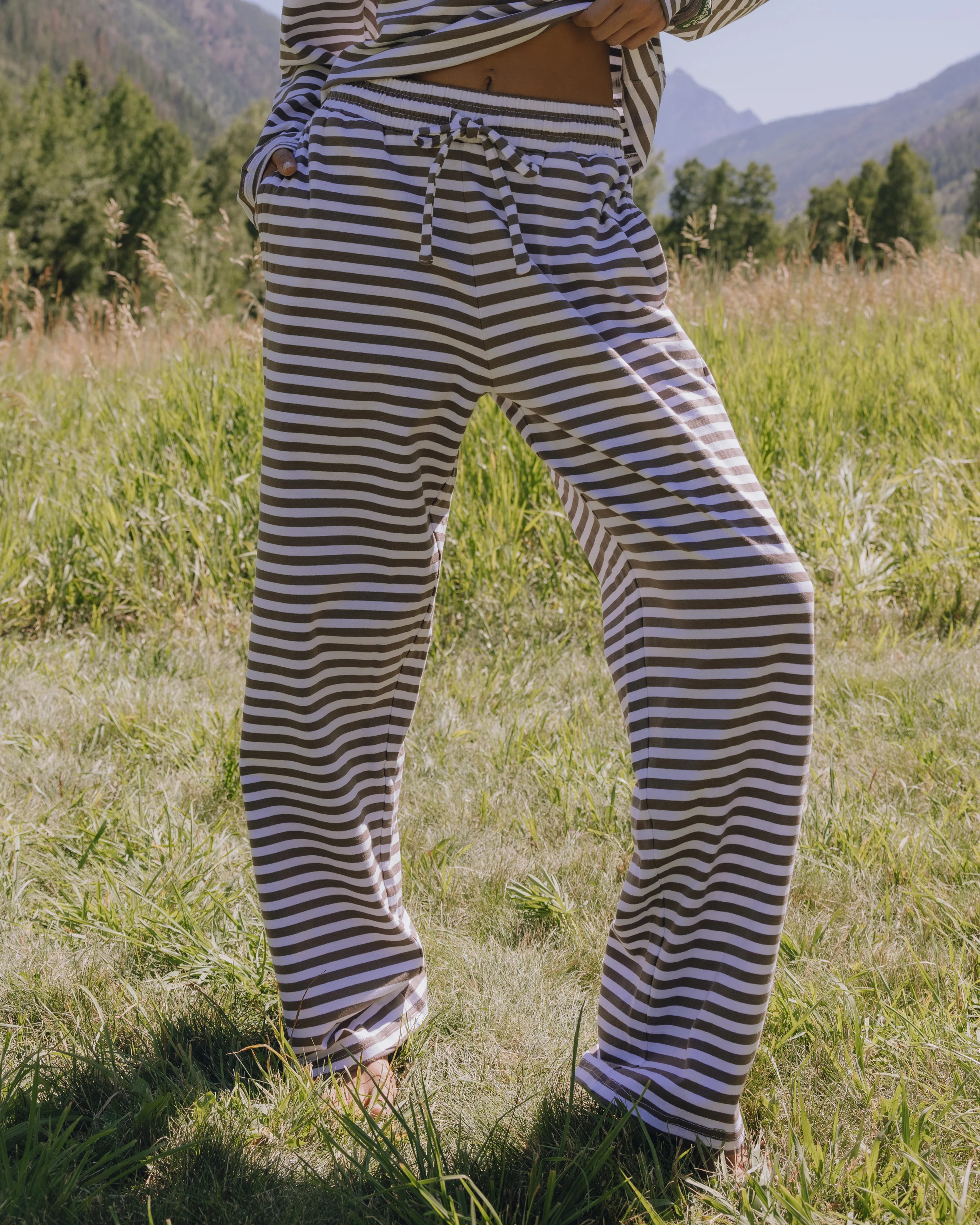 Striped Cotton Pants - Mocha/White Stripe | Daily Drills