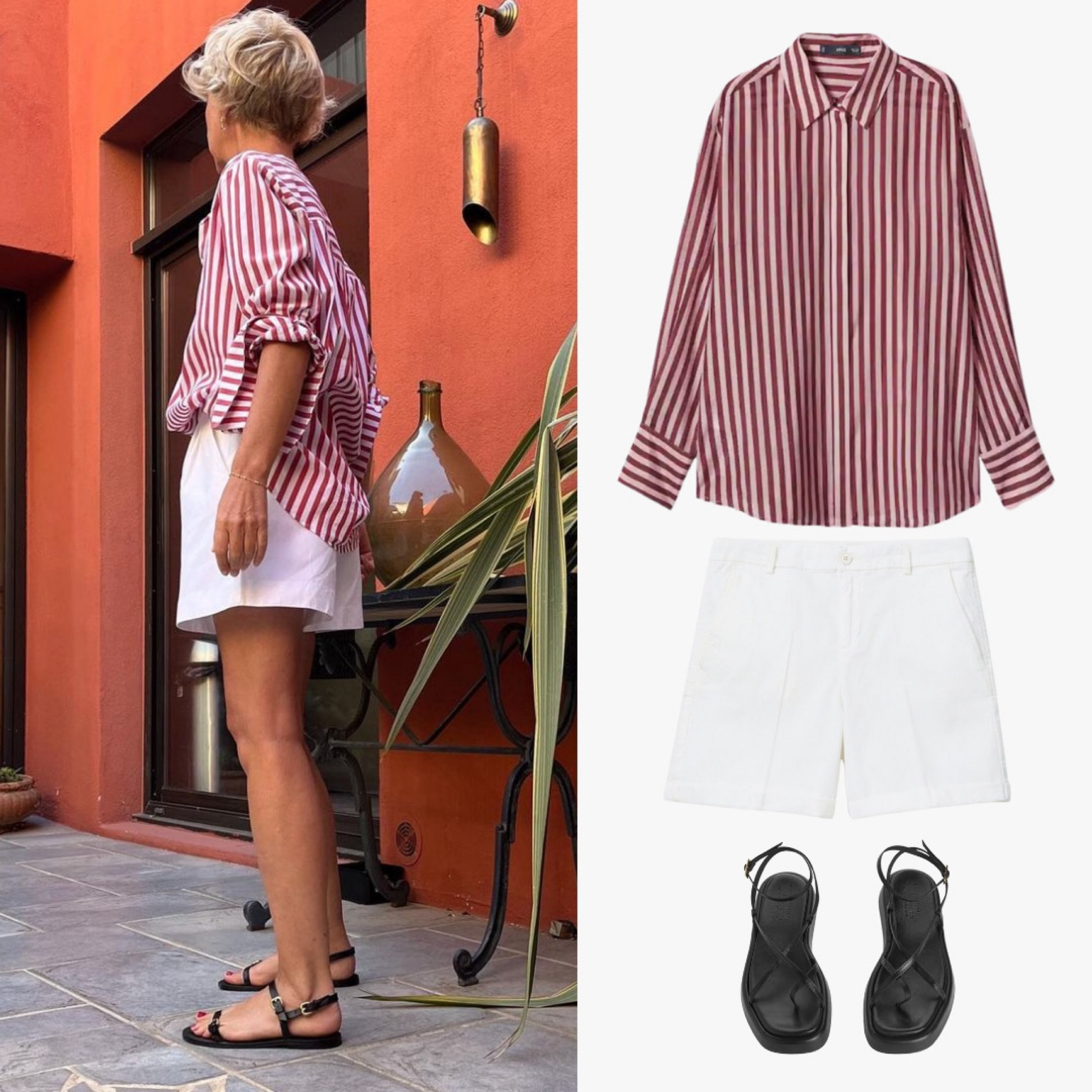 Camisa de rayas rojas de rebajas de Mango y shorts blancos. Combina con unas sandalias planas de tiras de piel, Arket.
#ootd #lookoftheday #style #modamujer

#LTKSeasonal #LTKSale #LTKeurope