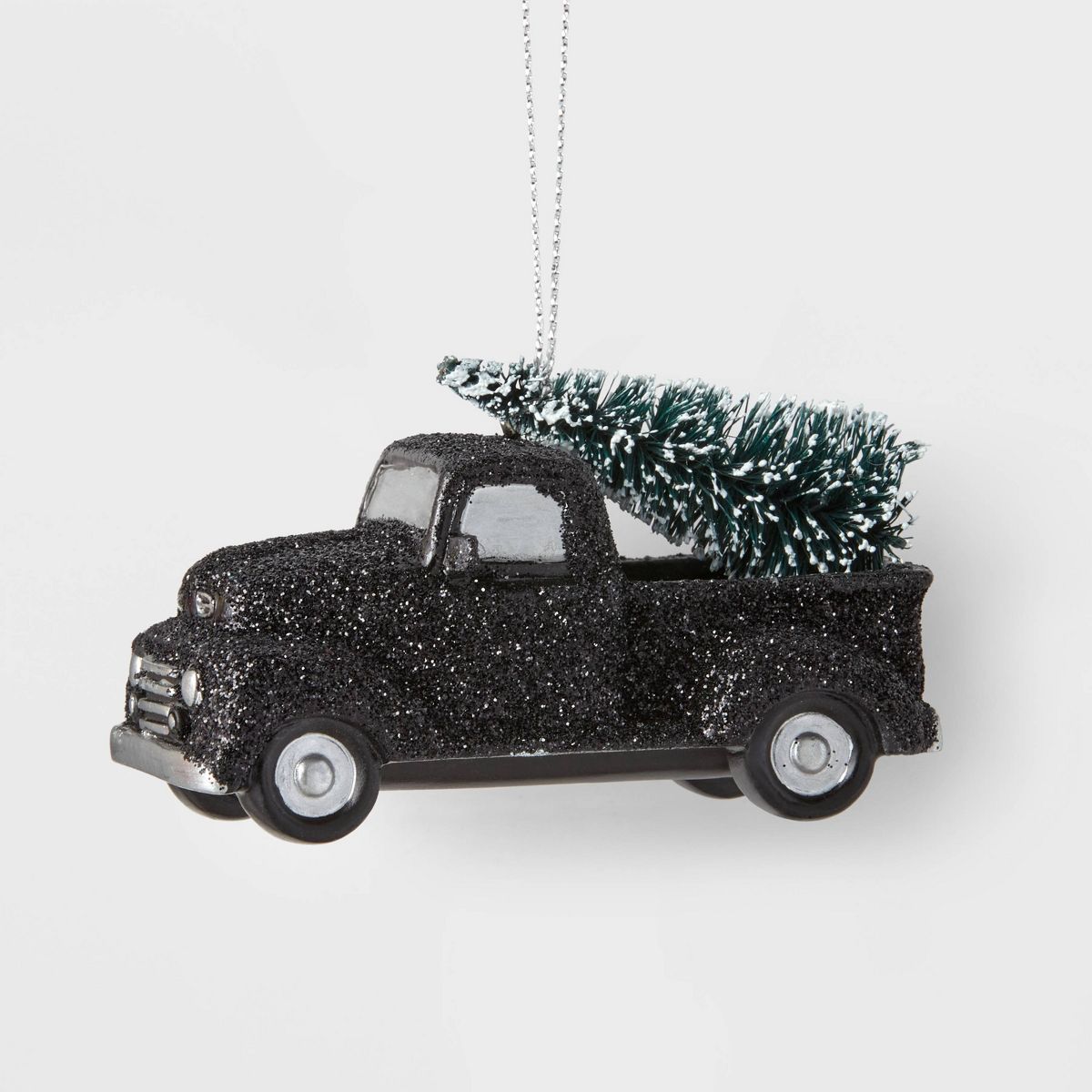 Glitter Truck with Bottle Brush Tree Christmas Tree Ornament Black - Wondershop™ | Target
