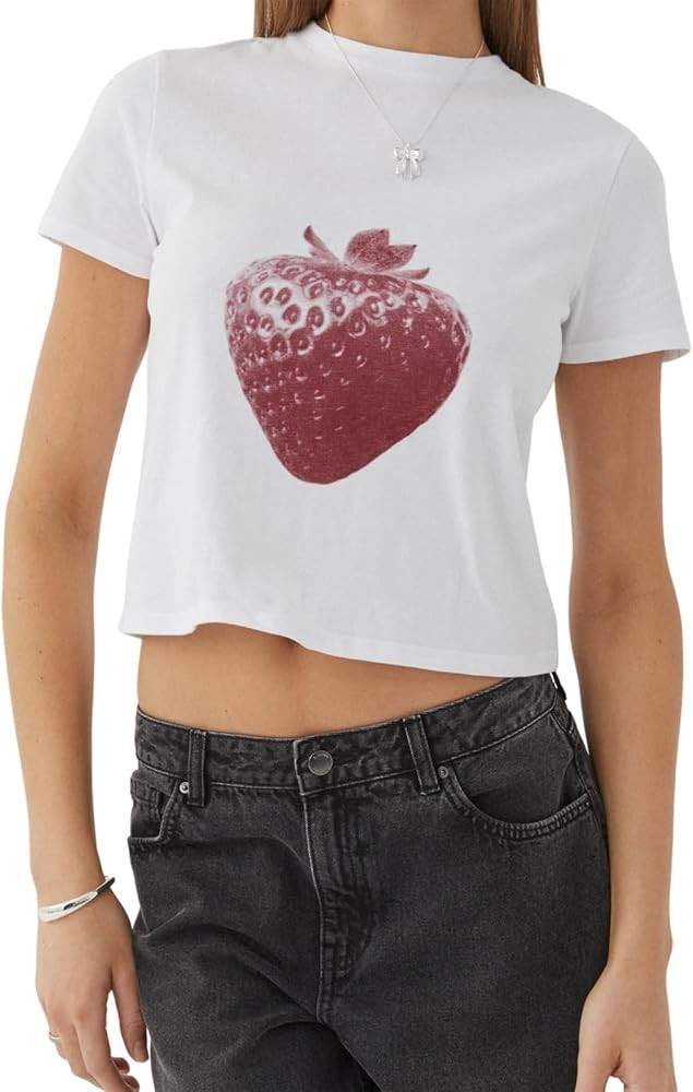 Women Graphic Baby Tees Vintage Cute Aesthetic Tops Y2K Fruit Printed 90s Crop Top Summer Cropped... | Amazon (US)