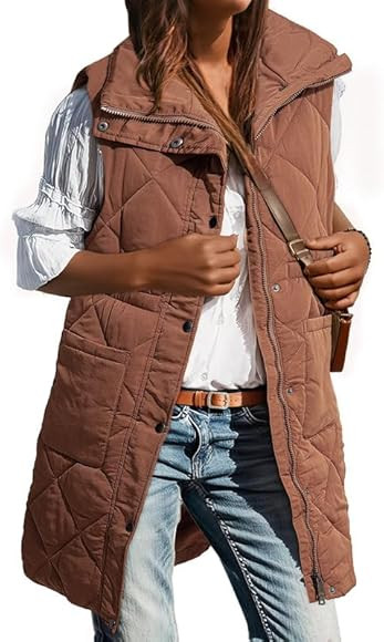 Dokotoo Women's Casual Winter Long Puffer Vest Stand Collar Sleeveless Puffy Jackets Coat with Po... | Amazon (US)