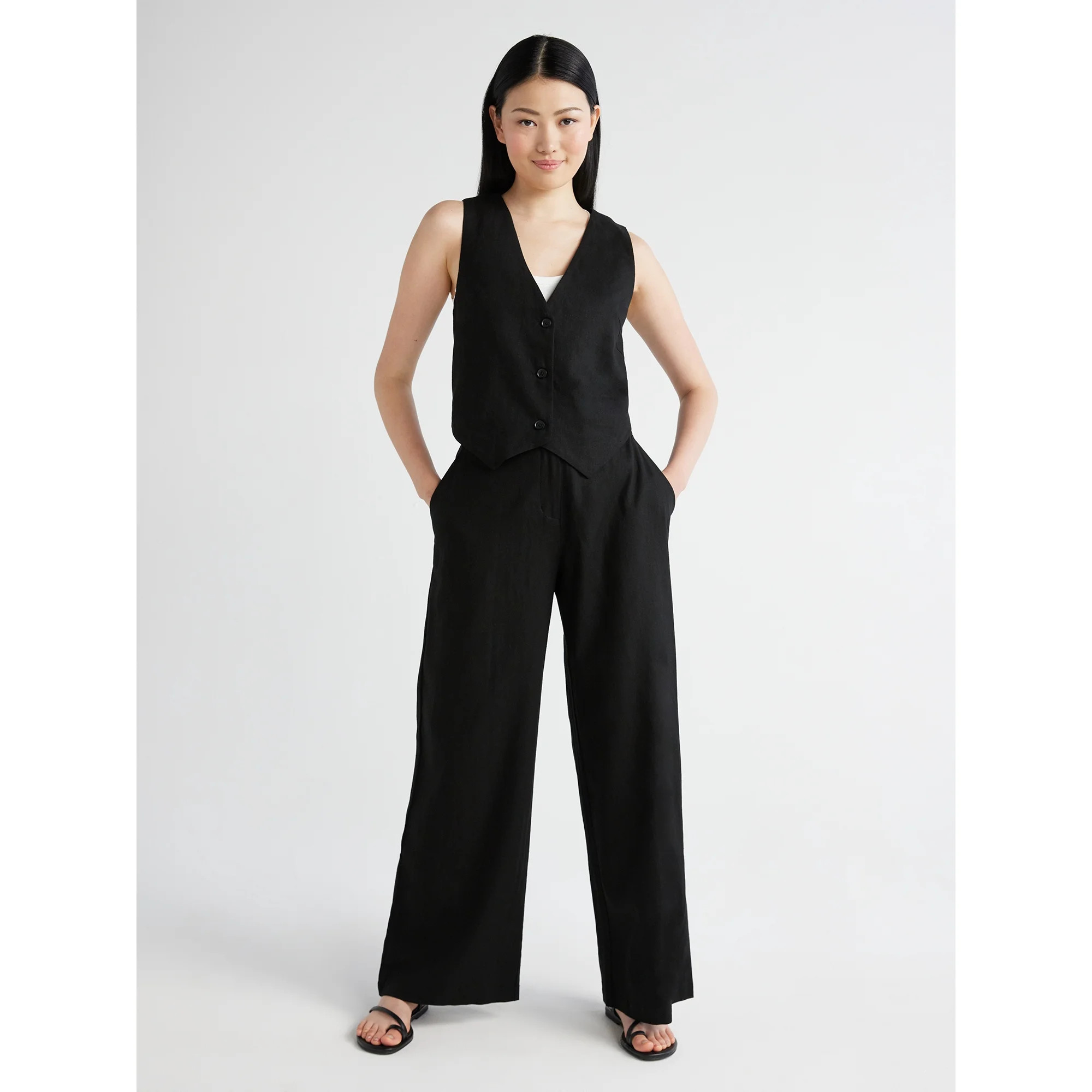 Scoop Women's and Women’s Plus Linen Blend Tailored Wide Leg Pants, 31.5" Inseam, Sizes 0-26W | Walmart (US)