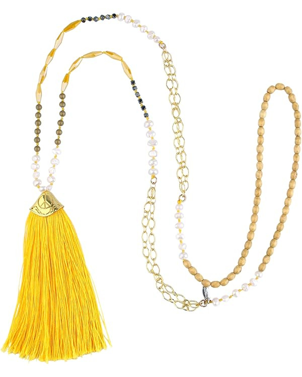 KELITCH Turquoise Crystal Beads Strand Necklace Color Tassel Necklace for Women | Amazon (US)