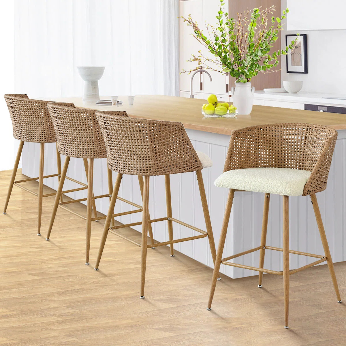Bhagirath Fabric Upholstered Counter Stool (Set of 4) | Wayfair North America