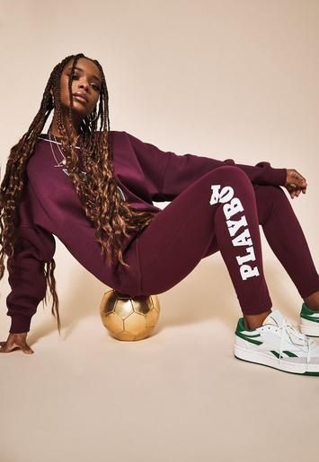 Playboy x Missguided Burgundy Varsity Leggings | Missguided (US & CA)