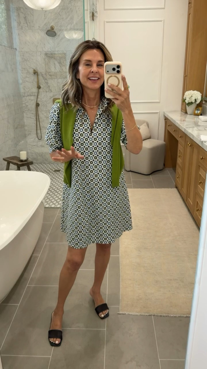 I’m 5’6
Patterned dress XS
Navy heel TTS
green sweater XS

Helping women in midlife elevate their everyday style with chic, wearable outfits at a mix of high and low price points. I share what to wear over 50, casual everyday outfits, elevated basics, polished wardrobe staples, current trends, and easy outfit ideas that feel comfortable, modern, and always chic. Think effortless midlife style, high-low fashion, everyday outfit inspiration, and pieces you’ll actually want to wear on repeat.