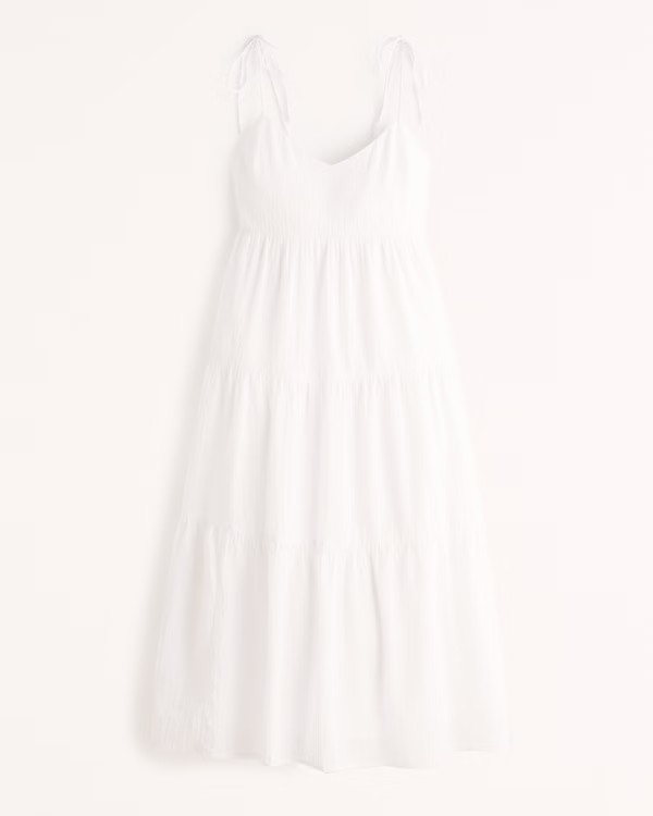Tie-Strap Tiered Trapeze Midi Dress | Abercrombie & Fitch (US)