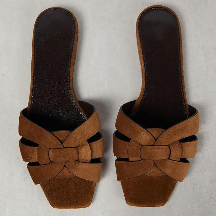 THESHY Women's Flat Sandals Square Toe Patent Leather Comfortable Slip on Slippers Casual Summer ... | Amazon (US)