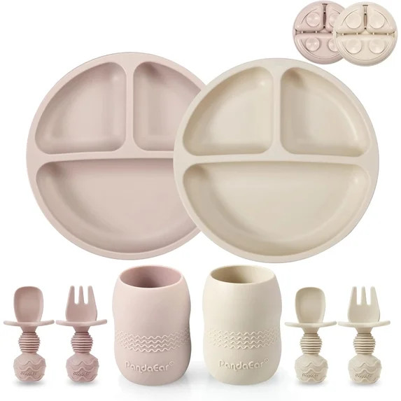 PandaEar Silicone Baby Feeding Set, 2 Pack - Divided Suction Plate, 2 Tiny Cup with Spoons, BPA F... | Walmart (US)