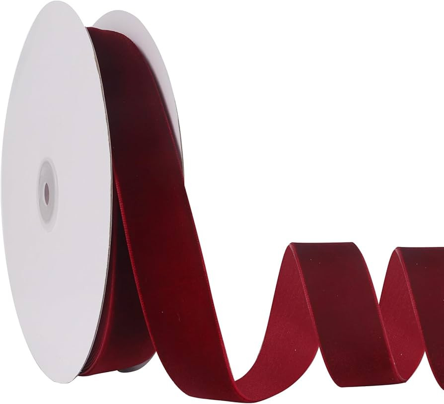 1" X 20 Yards Burgundy Velvet Ribbon for Christmas Tree Wreath Decoration Handmade Crafts Ornamen... | Amazon (US)