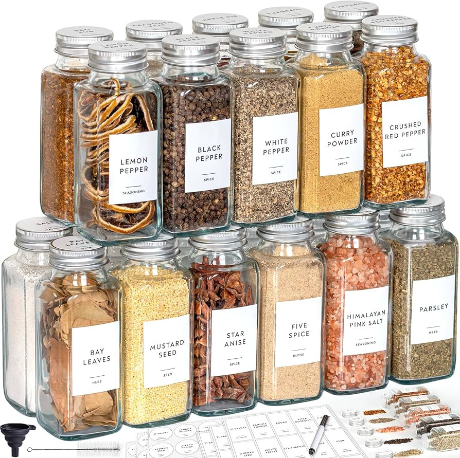Laramaid 8oz 24Pack Glass Jars with Minimalist White Premium Spice Labels, Shaker Lids Dispenser ... | Amazon (US)
