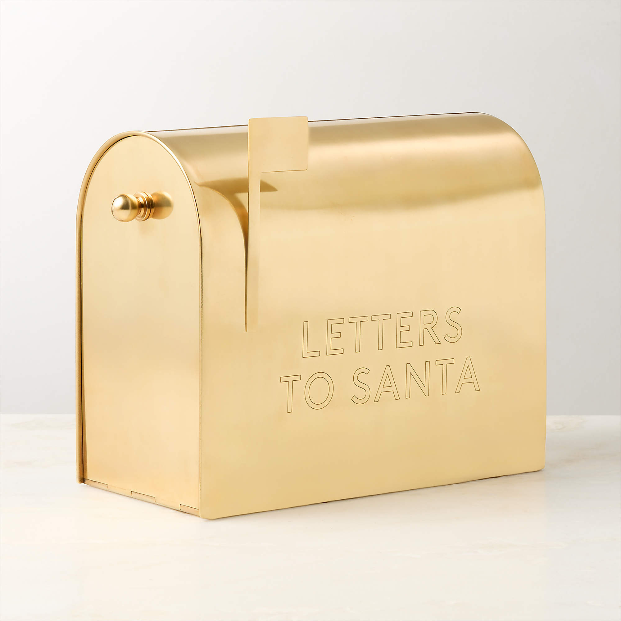 Letters To Santa Mailbox Aged Brass Card Holder | CB2 | CB2