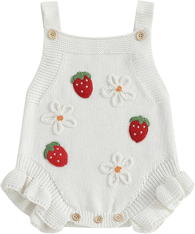 Newborn Sweater Romper Baby Girl Crochet Knit Sweaters Rompers Embroidery Flower Strawberry Outfi... | Amazon (US)
