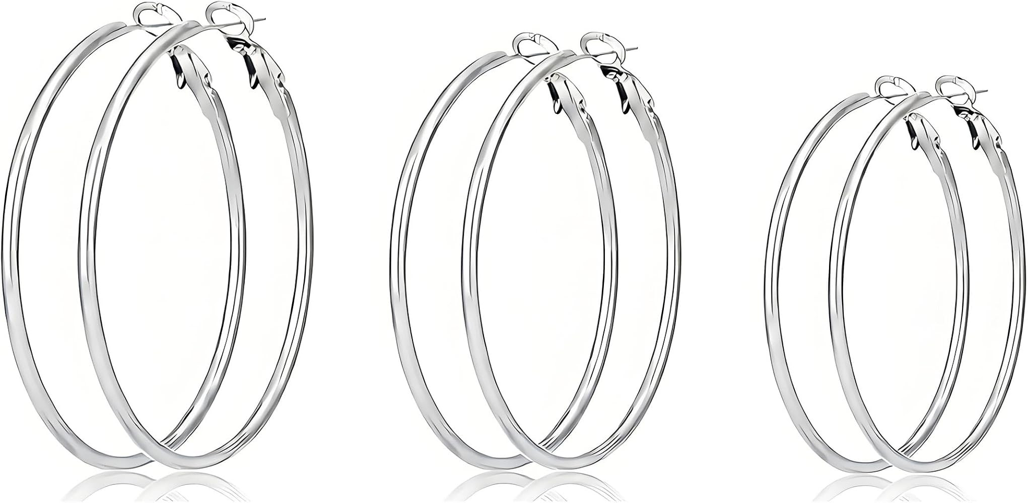 3 Pairs Hoops Earrings for Women, Stainless Steel 30/40/50mm Silver 14K Gold Plated Hoop Earrings... | Amazon (US)