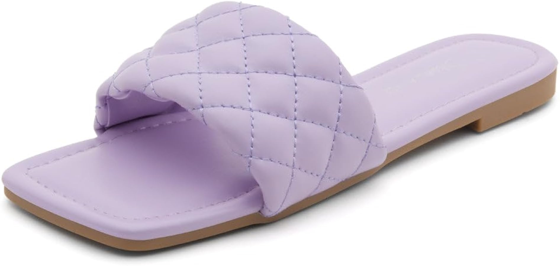 Shoe Land Womens Anisha Flat Sandals Fashion Slides Square Open Toe Quilted Single Band Dressy Sa... | Amazon (US)
