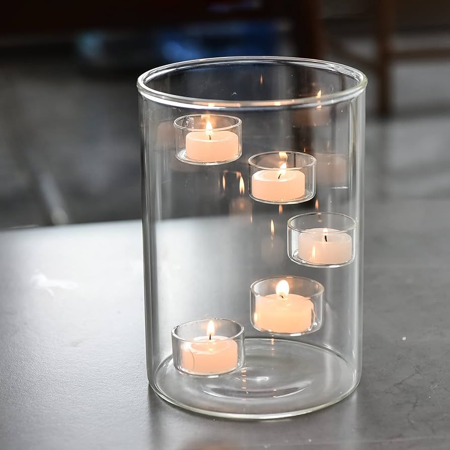 Glass Cylinder Hurricane Candle Holder for Tea Light Pillar Candle Holders Table Centerpiece, Cle... | Amazon (US)