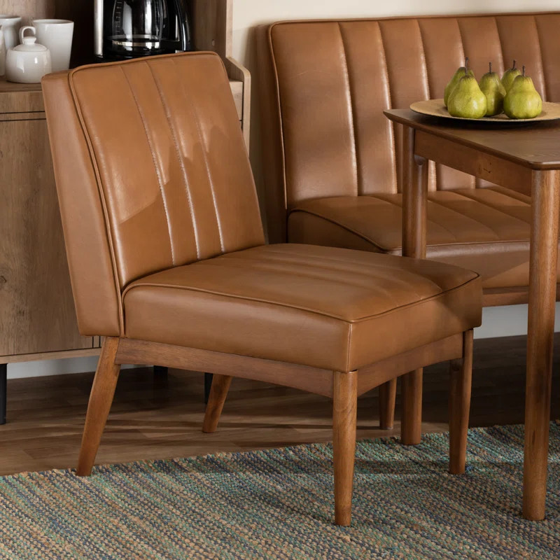 Corrigan Studio® Studio Daymond Mid-Century Modern Tan Faux Leather Upholstered And Walnut Brown... | Wayfair North America