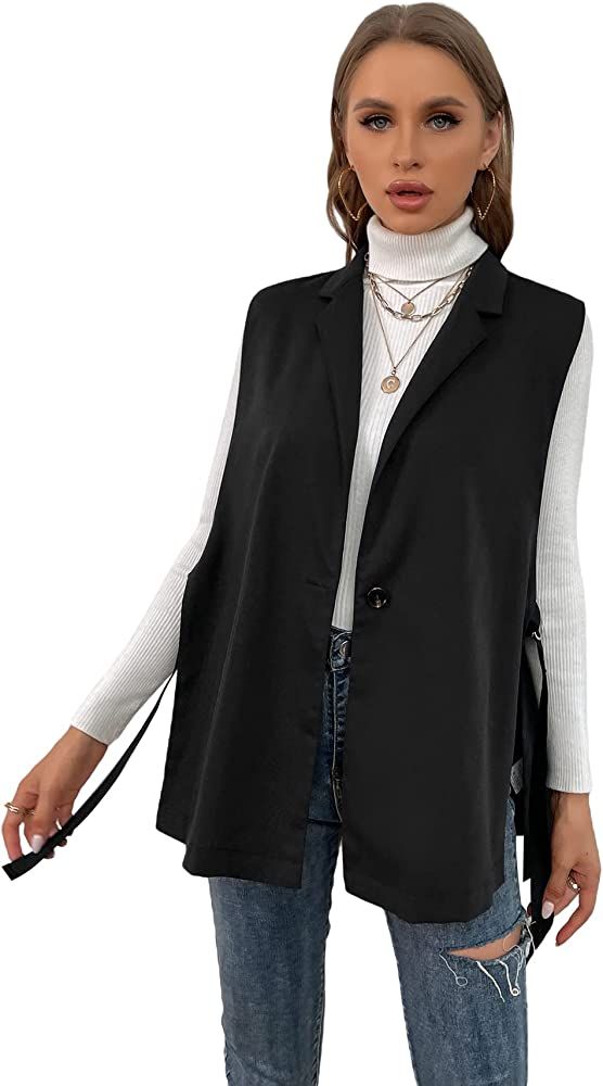 Milumia Women's Elegant Buckle Split Side Sleeveless Notched Lapel Work Blazer Vests | Amazon (US)