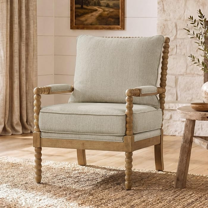 Morden Fort Linen Fabric Spindle Accent Chair with Wood Frame, French Style Accent Chairs with Pa... | Amazon (US)