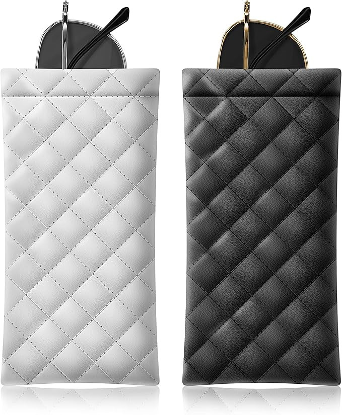 Squeeze Top Sunglass Pouch - Portable Sunglass Organizer Pouch Bags Soft PU Leather Glasses 2 Pac... | Amazon (US)