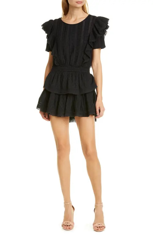 LoveShackFancy Natasha Ruffle Tiered Minidress in Black at Nordstrom, Size Small | Nordstrom