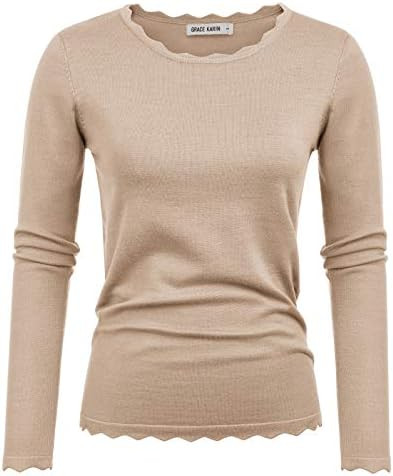 GRACE KARIN Women's High Stretchy Long Sleeve Pullover Sweater Blouse Top | Amazon (US)