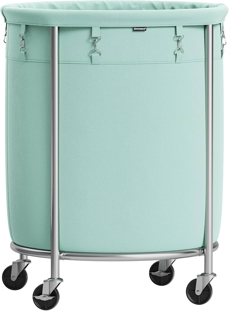 SONGMICS Laundry Basket with Wheels, Rolling Laundry Hamper, 45 Gal., Round Laundry Cart with Ste... | Amazon (US)