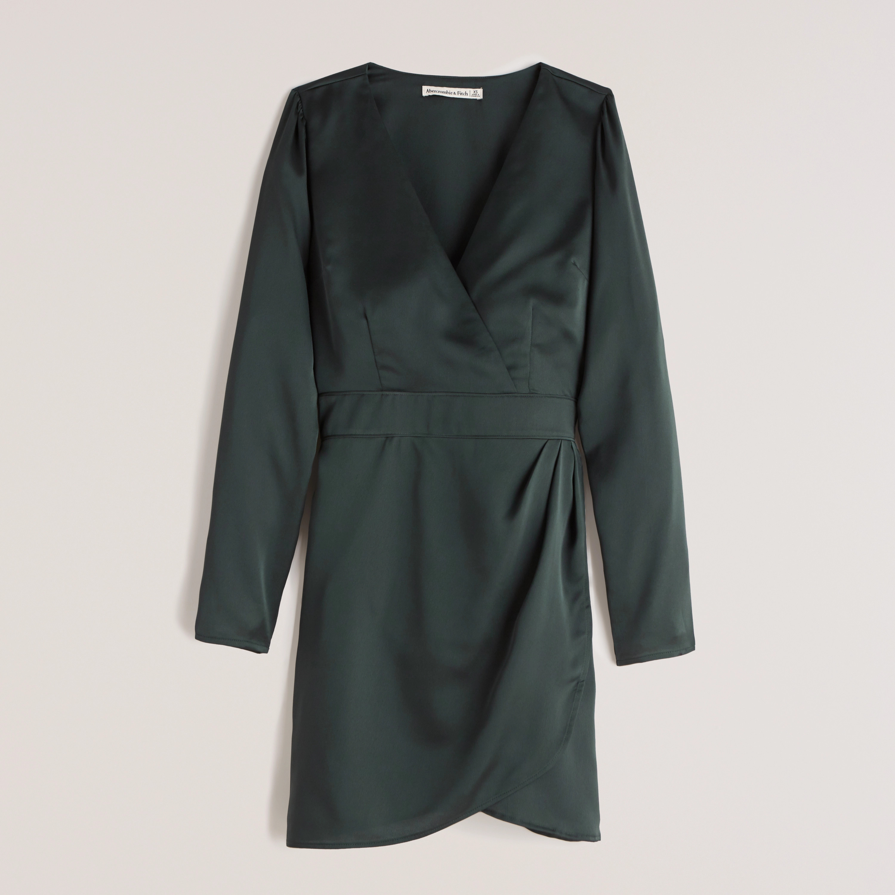 Long-Sleeve V-Neck Wrap Dress | Abercrombie & Fitch (US)