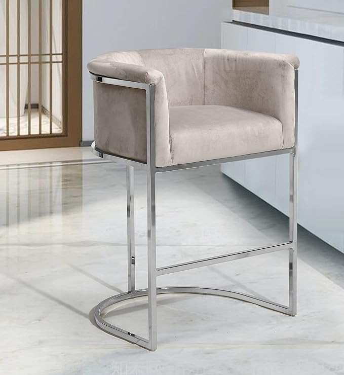 Iconic Home Finley Counter Stool Chair Velvet Upholstered Rolled Shelter Arm Design Half-Moon Chr... | Amazon (US)