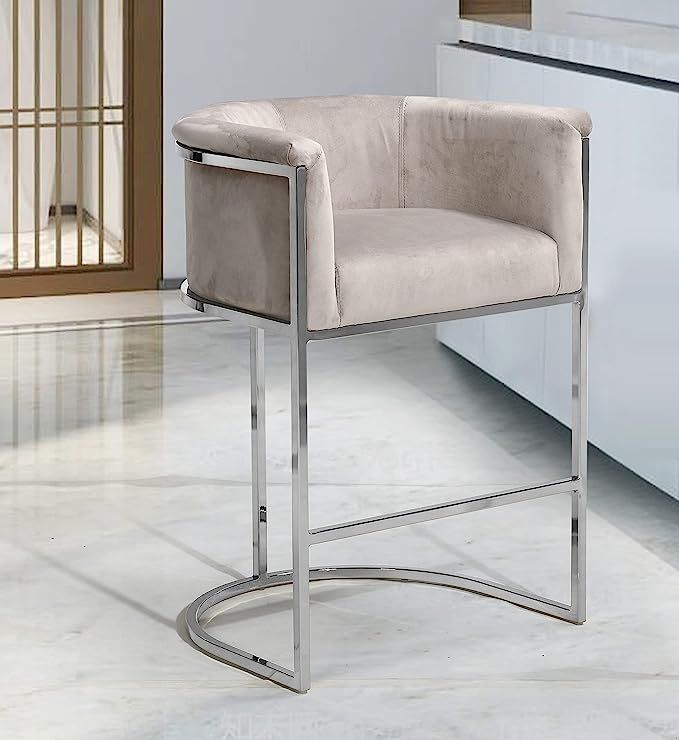 Iconic Home Finley Counter Stool Chair Velvet Upholstered Rolled Shelter Arm Design Half-Moon Chr... | Amazon (US)