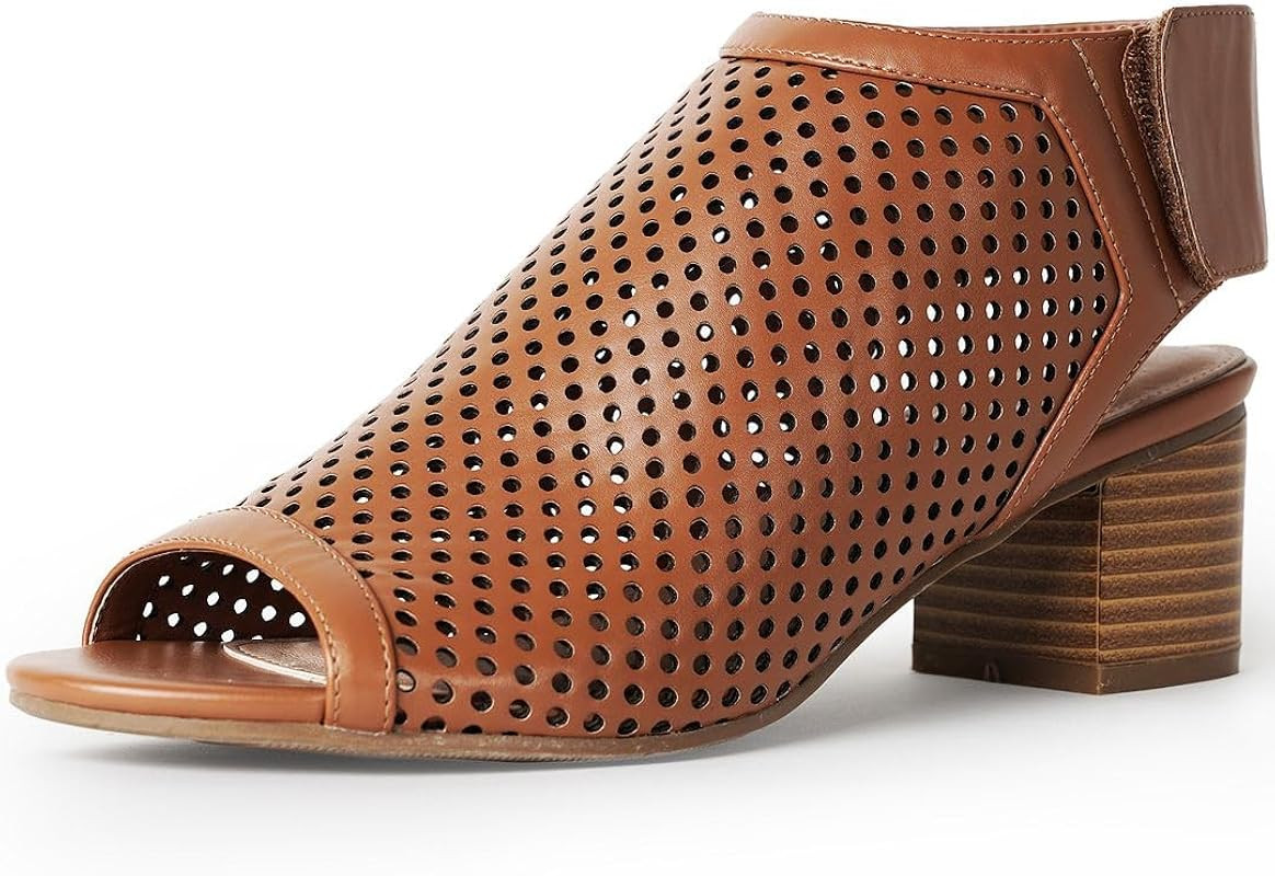 Maddie Booties for Women - Peep Toe Low Block Heel Hook & Loop Strap | Amazon (US)