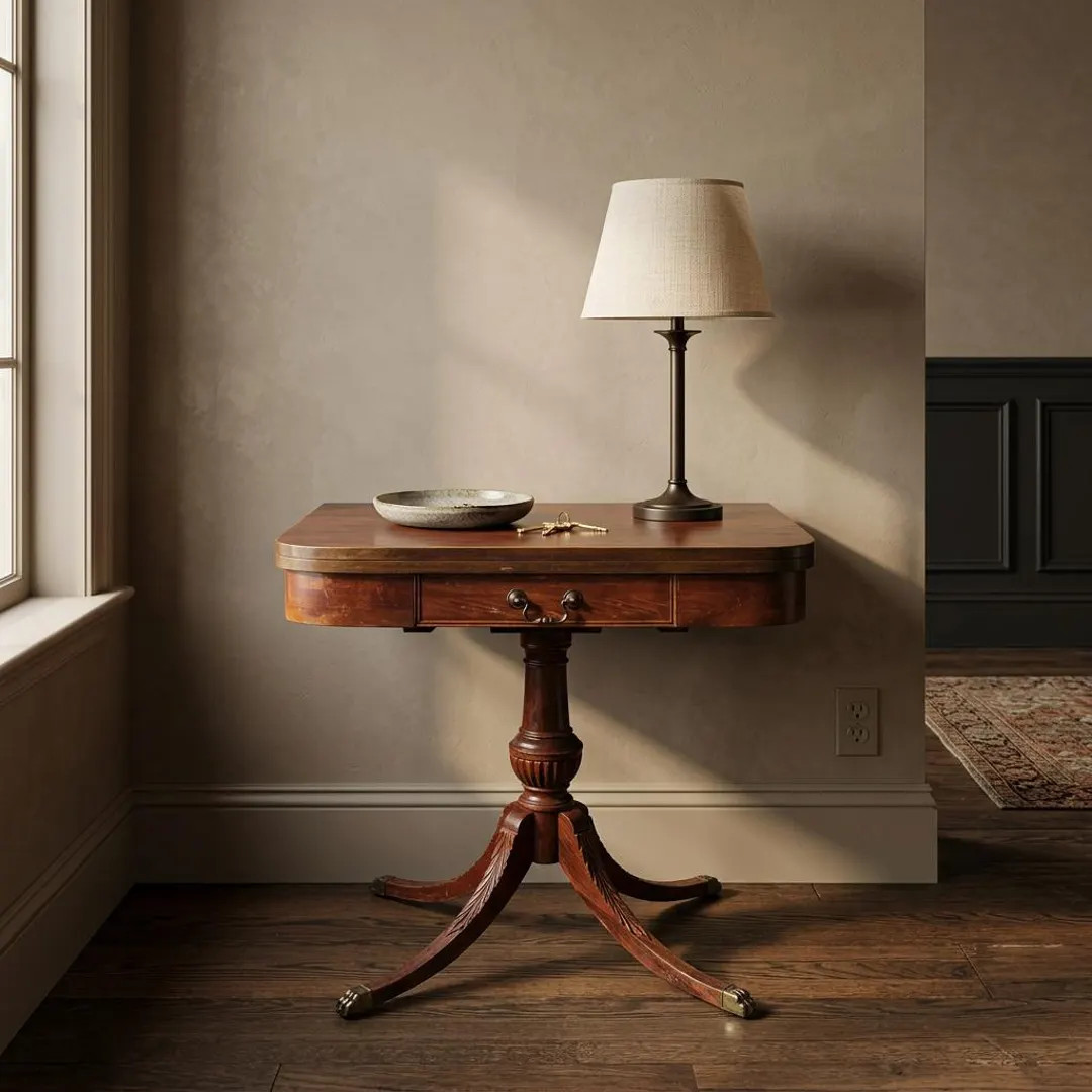 Antique Mahogany Entrance Table Convertible Game Table with Drawer & Carved Pedestal Base | Etsy (US)