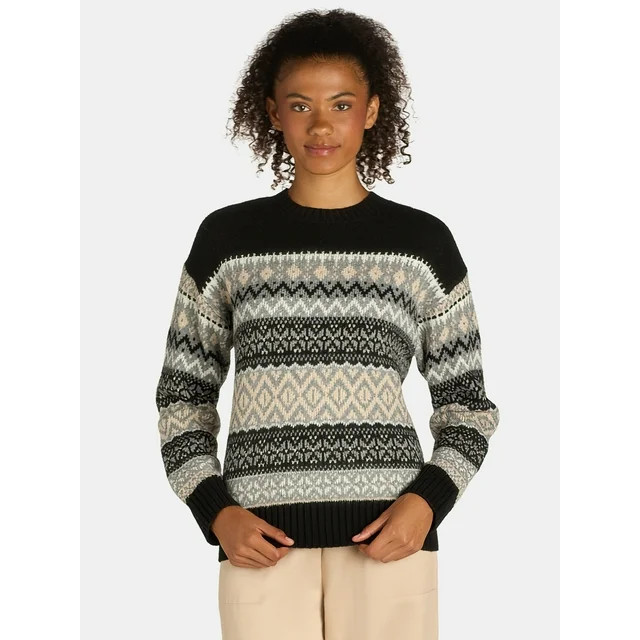Time and Tru Women's and Women's Plus Fair Isle Pullover Sweater, Midweight, Sizes XS-4X | Walmart (US)